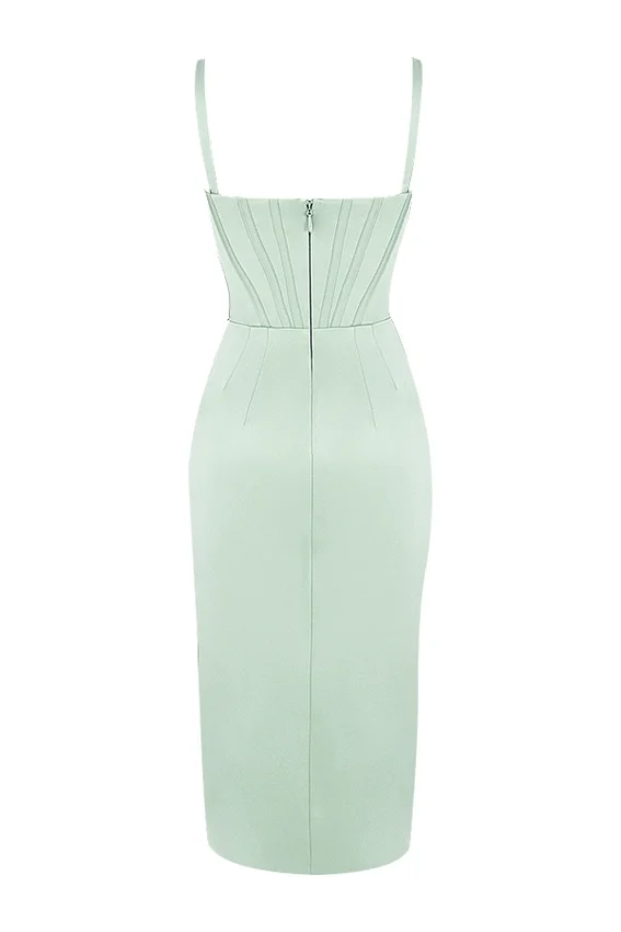 Faye Pistachio Satin Corset Midi Dress Faye Pistachio Satin Corset Midi Dress