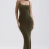 Fayette Khaki Soft Fluffy Knit Maxi Dress