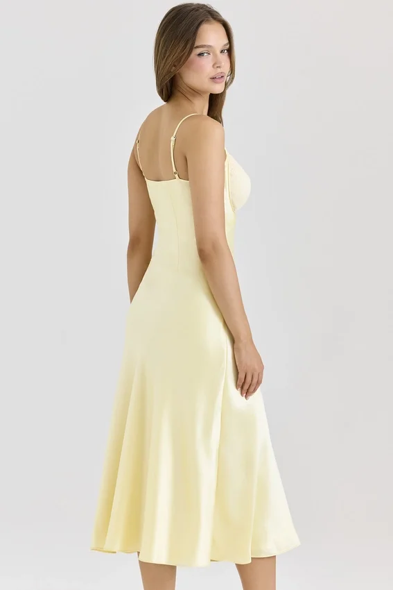 Felicity Butter Yellow Satin Bias Cut Midi Dress Felicity Butter Yellow Satin Bias Cut Midi Dress