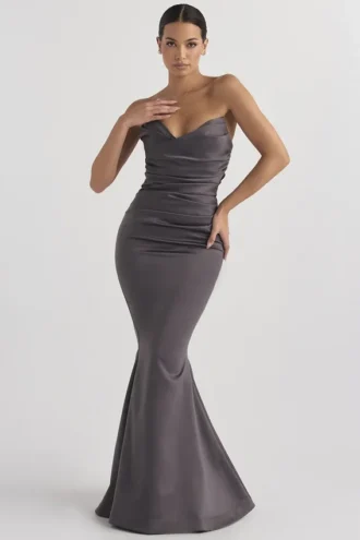 Fleur Shadow Satin Strapless Gown