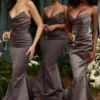 Fleur Shadow Satin Strapless Gown