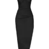 Flora Black Satin Pleated Corset Midi Dress Flora Black Satin Pleated Corset Midi Dress