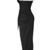 Flora Black Satin Pleated Corset Midi Dress Flora Black Satin Pleated Corset Midi Dress