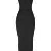 Flora Black Satin Pleated Corset Midi Dress Flora Black Satin Pleated Corset Midi Dress