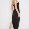 Flora Black Satin Pleated Corset Midi Dress Flora Black Satin Pleated Corset Midi Dress