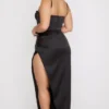 Flora Black Satin Pleated Corset Midi Dress Flora Black Satin Pleated Corset Midi Dress