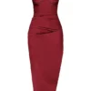 Flora Wine Satin Pleated Corset Midi Dress Flora Wine Satin Pleated Corset Midi Dress