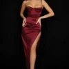 Flora Wine Satin Pleated Corset Midi Dress Flora Wine Satin Pleated Corset Midi Dress