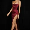 Flora Wine Satin Pleated Corset Midi Dress Flora Wine Satin Pleated Corset Midi Dress