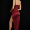 Flora Wine Satin Pleated Corset Midi Dress Flora Wine Satin Pleated Corset Midi Dress