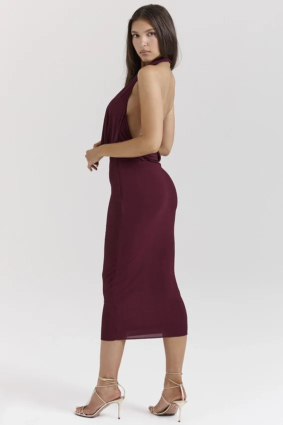 Florentina Merlot Draped Midi Dress Florentina Merlot Draped Midi Dress