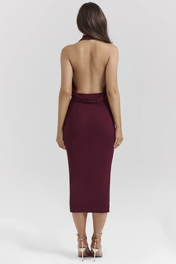 Florentina Merlot Draped Midi Dress Florentina Merlot Draped Midi Dress