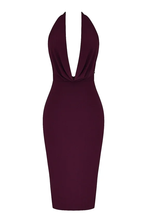 Florentina Merlot Draped Midi Dress Florentina Merlot Draped Midi Dress