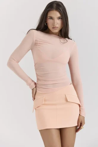 Floria Sorbet Gathered Long Sleeve Top With Bra