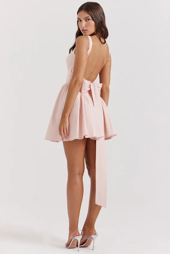Florianne Soft Peach Bow Mini Dress Florianne Soft Peach Bow Mini Dress