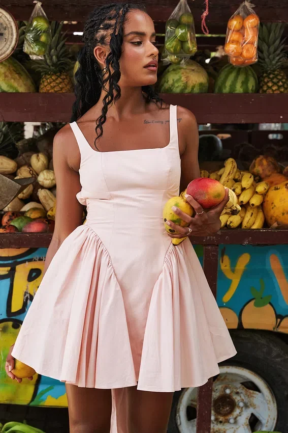 Florianne Soft Peach Bow Mini Dress Florianne Soft Peach Bow Mini Dress