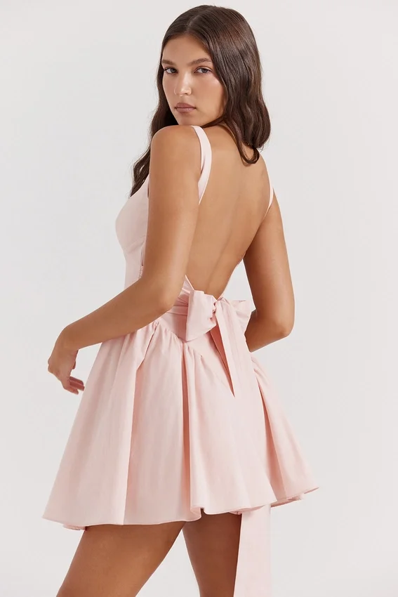 Florianne Soft Peach Bow Mini Dress Florianne Soft Peach Bow Mini Dress