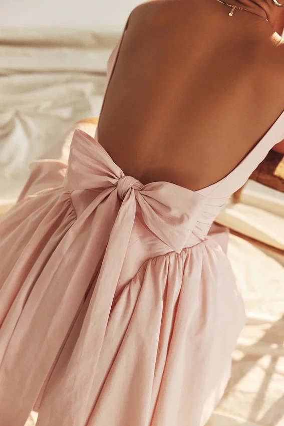 Florianne Soft Peach Bow Mini Dress Florianne Soft Peach Bow Mini Dress