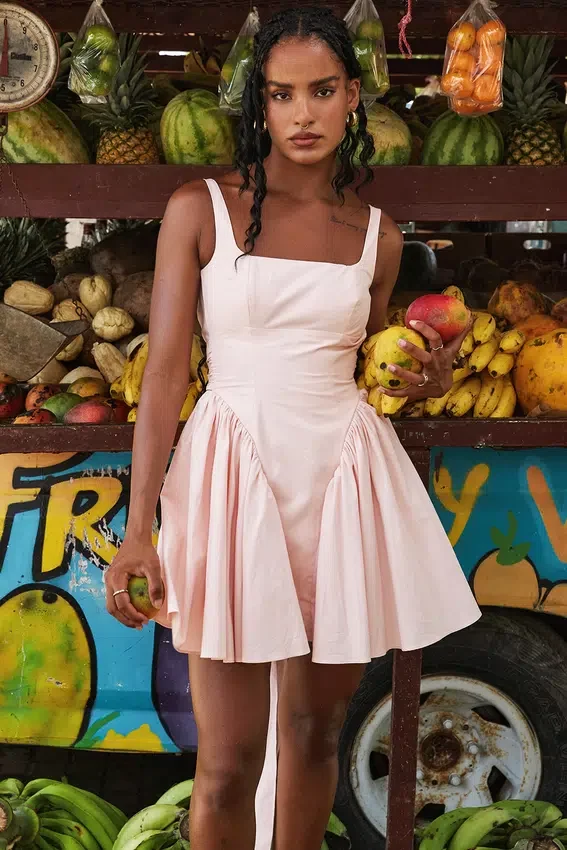 Florianne Soft Peach Bow Mini Dress Florianne Soft Peach Bow Mini Dress