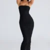 Fornarina Black Gathered Stretch Mesh Maxi Dress Fornarina Black Gathered Stretch Mesh Maxi Dress