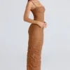 Fornarina Tan Gathered Stretch Mesh Maxi Dress