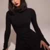 Francesca Black Stretch Crepe Godet Mini Dress