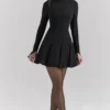 Francesca Black Stretch Crepe Godet Mini Dress