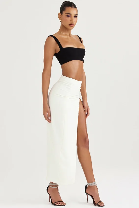 Francesca Ivory Thigh Split Midi Skirt Francesca Ivory Thigh Split Midi Skirt