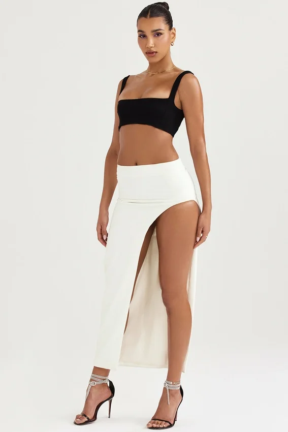 Francesca Ivory Thigh Split Midi Skirt Francesca Ivory Thigh Split Midi Skirt