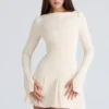 Francesca Vintage Cream Stretch Crepe Godet Mini Dress Francesca Vintage Cream Stretch Crepe Godet Mini Dress