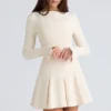 Francesca Vintage Cream Stretch Crepe Godet Mini Dress Francesca Vintage Cream Stretch Crepe Godet Mini Dress