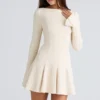 Francesca Vintage Cream Stretch Crepe Godet Mini Dress Francesca Vintage Cream Stretch Crepe Godet Mini Dress