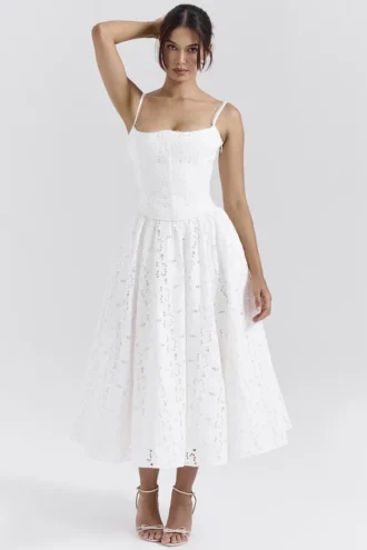 Francine White Broderie Anglais Midi Skirt Francine White Broderie Anglais Midi Skirt