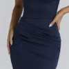 Freya Navy Satin Gathered Maxi Dress + Scarf