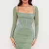 Freyja Green Gathered Corset Dress Freyja Green Gathered Corset Dress