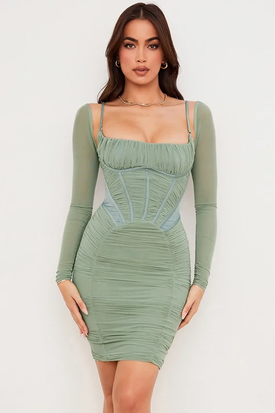 Freyja Green Gathered Corset Dress Freyja Green Gathered Corset Dress