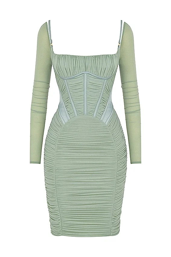 Freyja Green Gathered Corset Dress Freyja Green Gathered Corset Dress