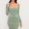 Freyja Green Gathered Corset Dress Freyja Green Gathered Corset Dress