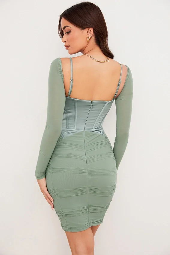Freyja Green Gathered Corset Dress Freyja Green Gathered Corset Dress