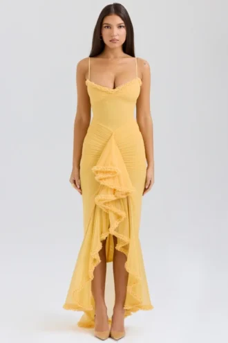 Gabbi Apricot Ruffled Front Gown