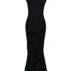 Gabbi Black Mesh Ruffled Front Gown