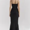 Gabbi Black Mesh Ruffled Front Gown