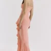 Gabbi Peach Mesh Ruffled Front Gown