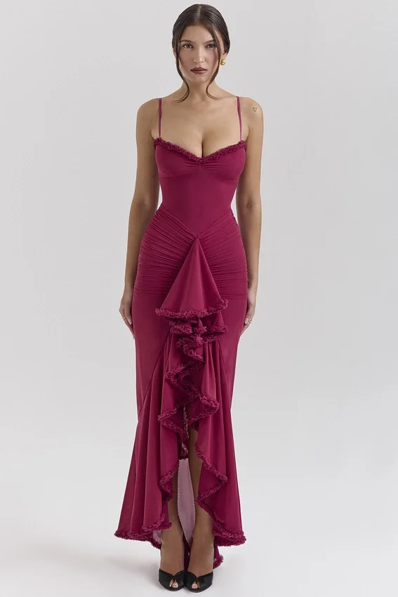 Gabbi Wine Ruffled Front Gown Gabbi Wine Ruffled Front Gown