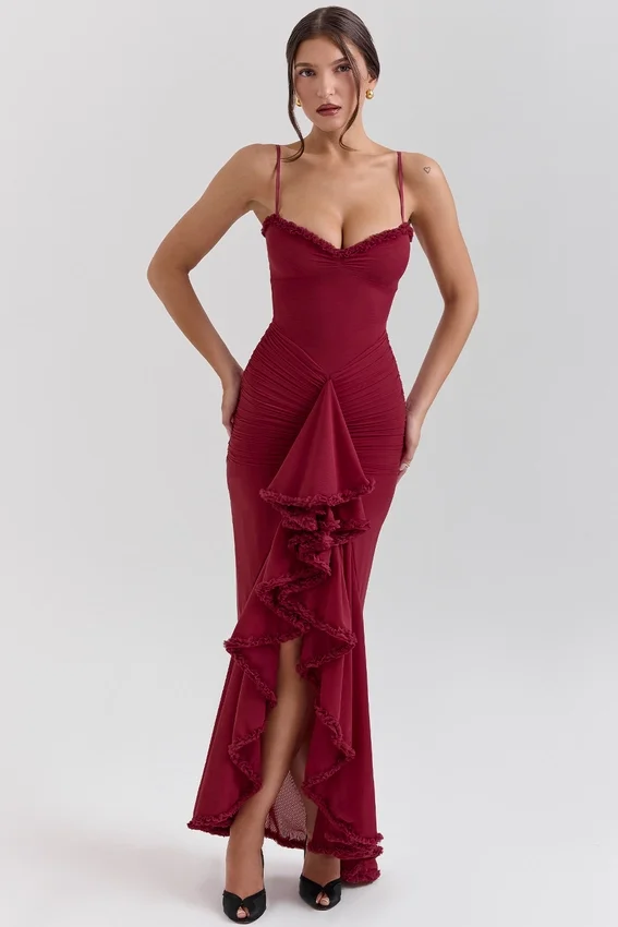 Gabbi Wine Ruffled Front Gown Gabbi Wine Ruffled Front Gown