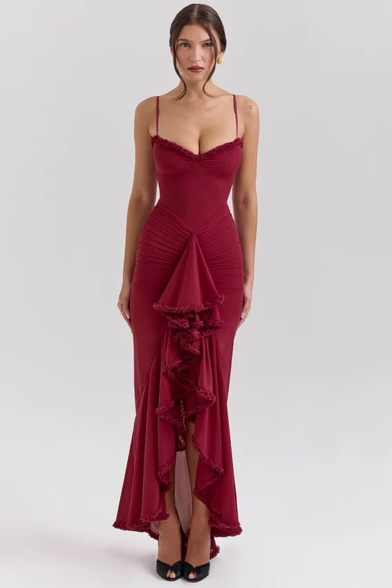 Gabbi Wine Ruffled Front Gown Gabbi Wine Ruffled Front Gown