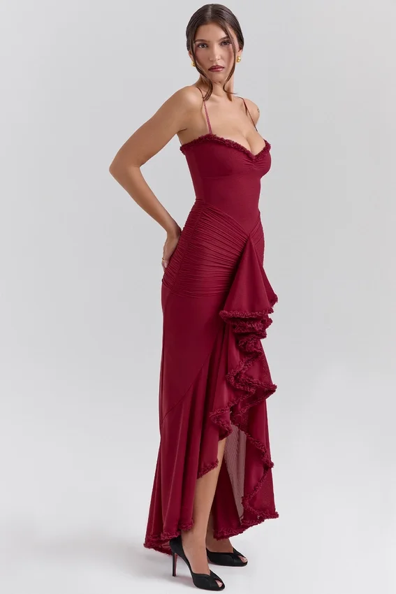 Gabbi Wine Ruffled Front Gown Gabbi Wine Ruffled Front Gown