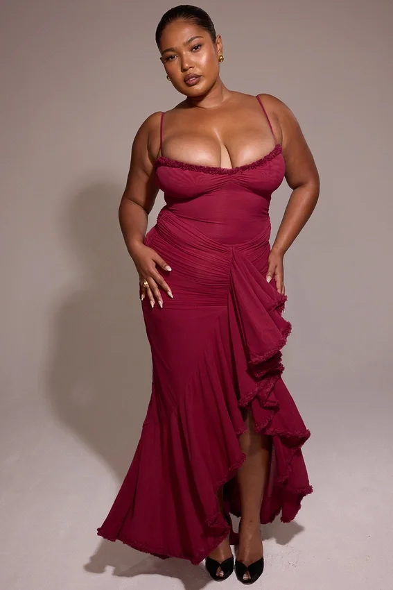 Gabbi Wine Ruffled Front Gown Gabbi Wine Ruffled Front Gown