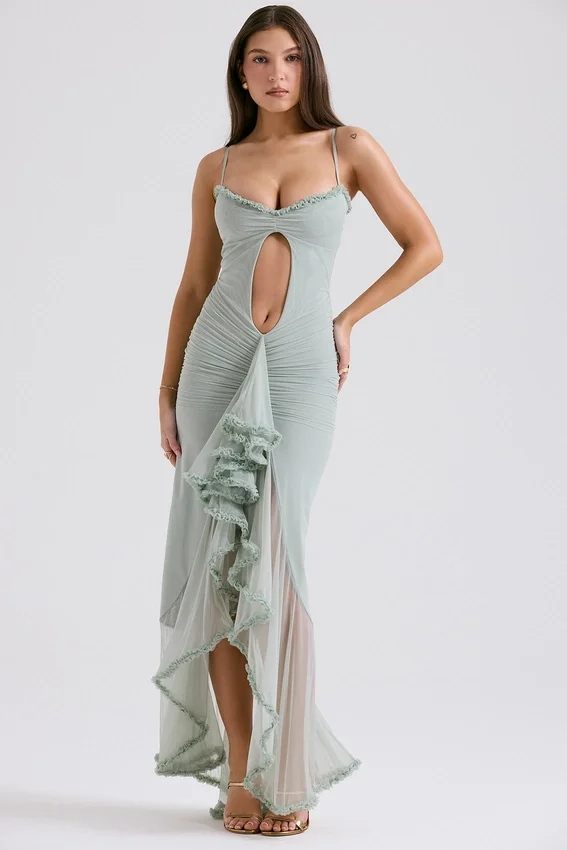 Gabriella Pistachio Ruffled Front Gown Gabriella Pistachio Ruffled Front Gown