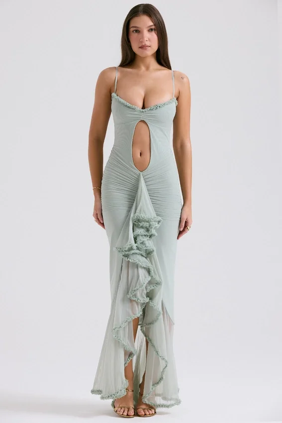Gabriella Pistachio Ruffled Front Gown Gabriella Pistachio Ruffled Front Gown